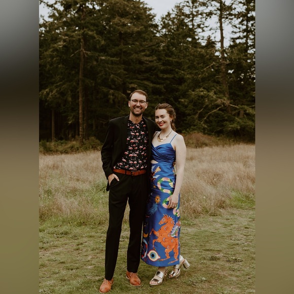 ALEMAIS Guardian Printed Satin Keyhole Midi Dress size US 6 - Picture 9 of 9